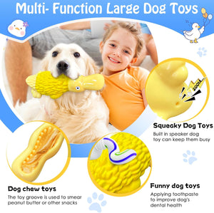 Dog Toys for Aggressive Chewers: Tough Dog Chew Toys-Large Squeaky Dog Toys for All Breed Sizes to Keep Them Busy (Yellow)