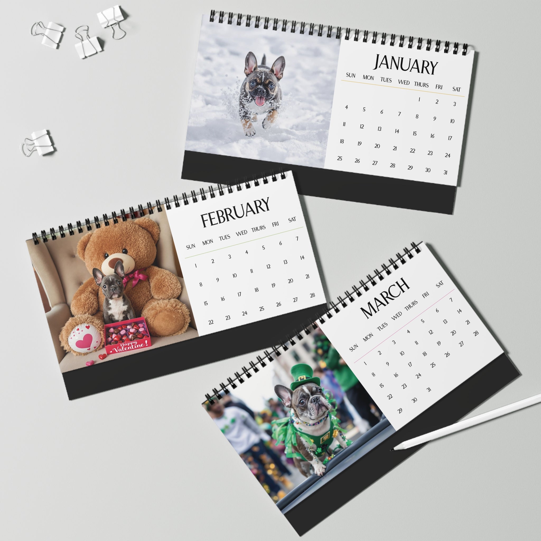 Darling Frenchie Puppy 2026 Desk Calendar Cute Puppy Desktop Calendar Dog Lover Gift Pet Desk Decor Cute Animal Desk Accessory Birthday Gift for Dog Mom