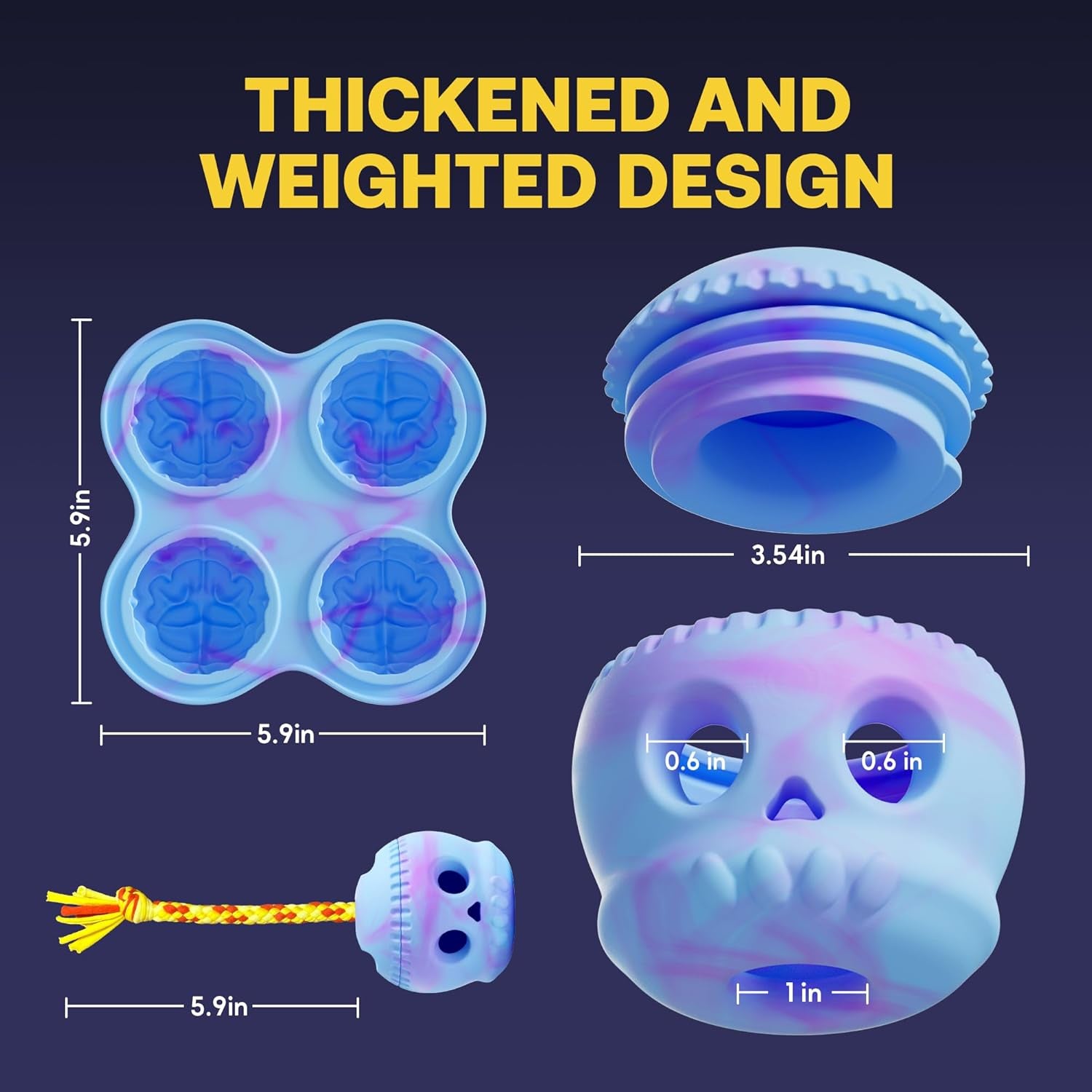 Dog Toy with Rope and Mold to Frozen Treat, Natural Rubber, Safe and Indestructible Dog Chew Toy, Interactive Dog Toy Keeps Dog Busy, Easy to Clean Dog Ball as Slow Feeder and Food Dispensing