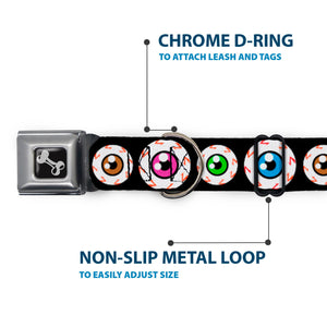 Dog Bone Seatbelt Buckle Collar - Eyeballs Black/Multi Color