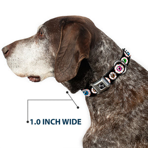Dog Bone Seatbelt Buckle Collar - Eyeballs Black/Multi Color