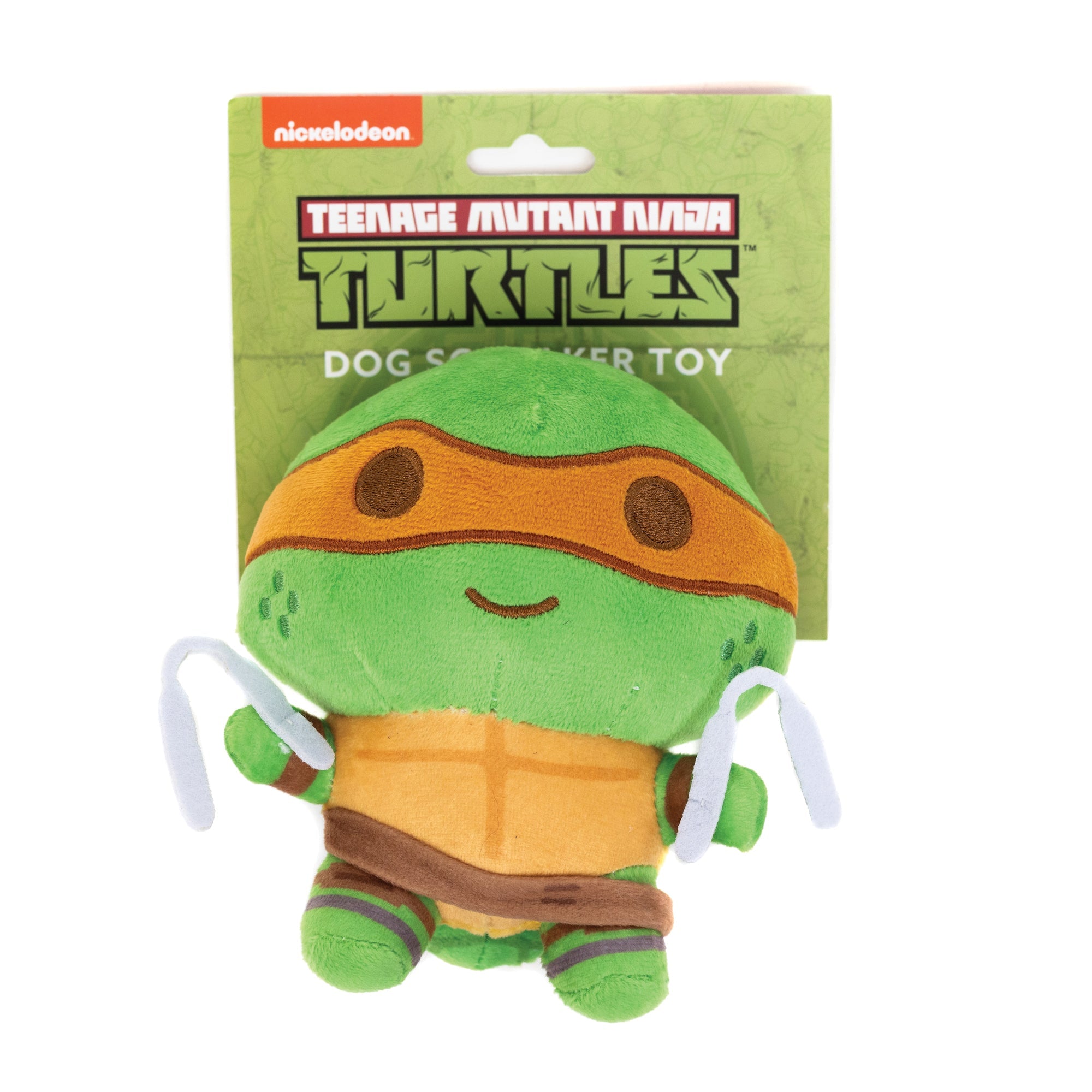 TMNT Michelangelo Squeaker Plush Dog Toy - Teenage Mutant Ninja Turtles Michelangelo Full Body Nunchucks Pose Orange