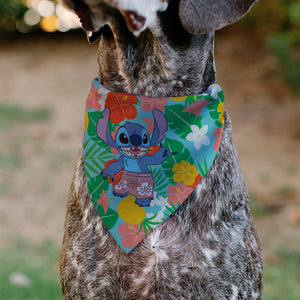 Disney Lilo & Stitch Hang Loose Pet Bandana - Lilo & Stitch Stitch Hang Loose Pose Floral Collage Blue