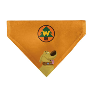 Pet Bandana - Up Dug Pose and Wilderness Explorer Badge Orange | Adventure Bandana