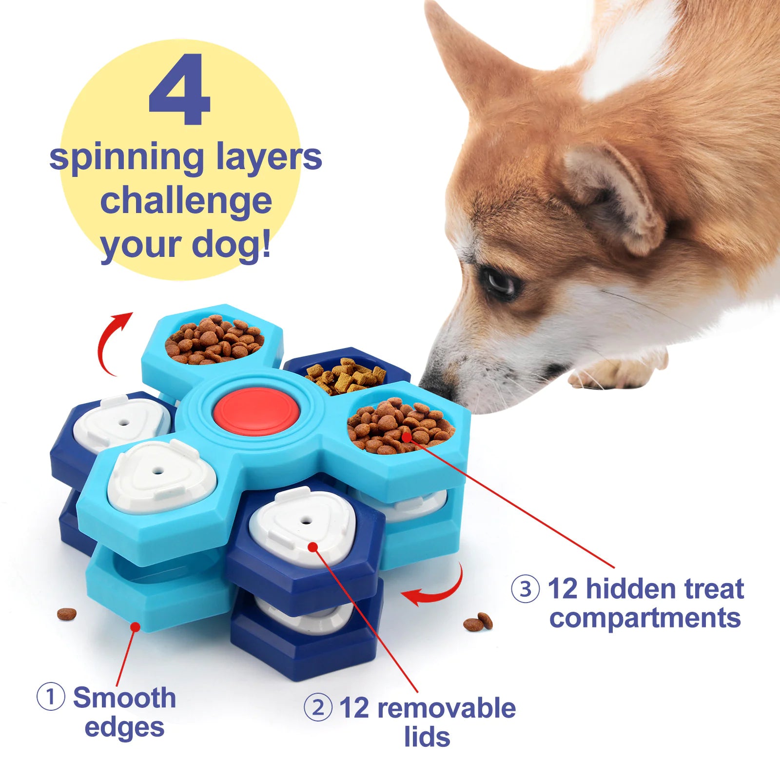 Interactive Dog Treat Geometric Puzzle Toy| Multilayer Dog Puzzle Feeder