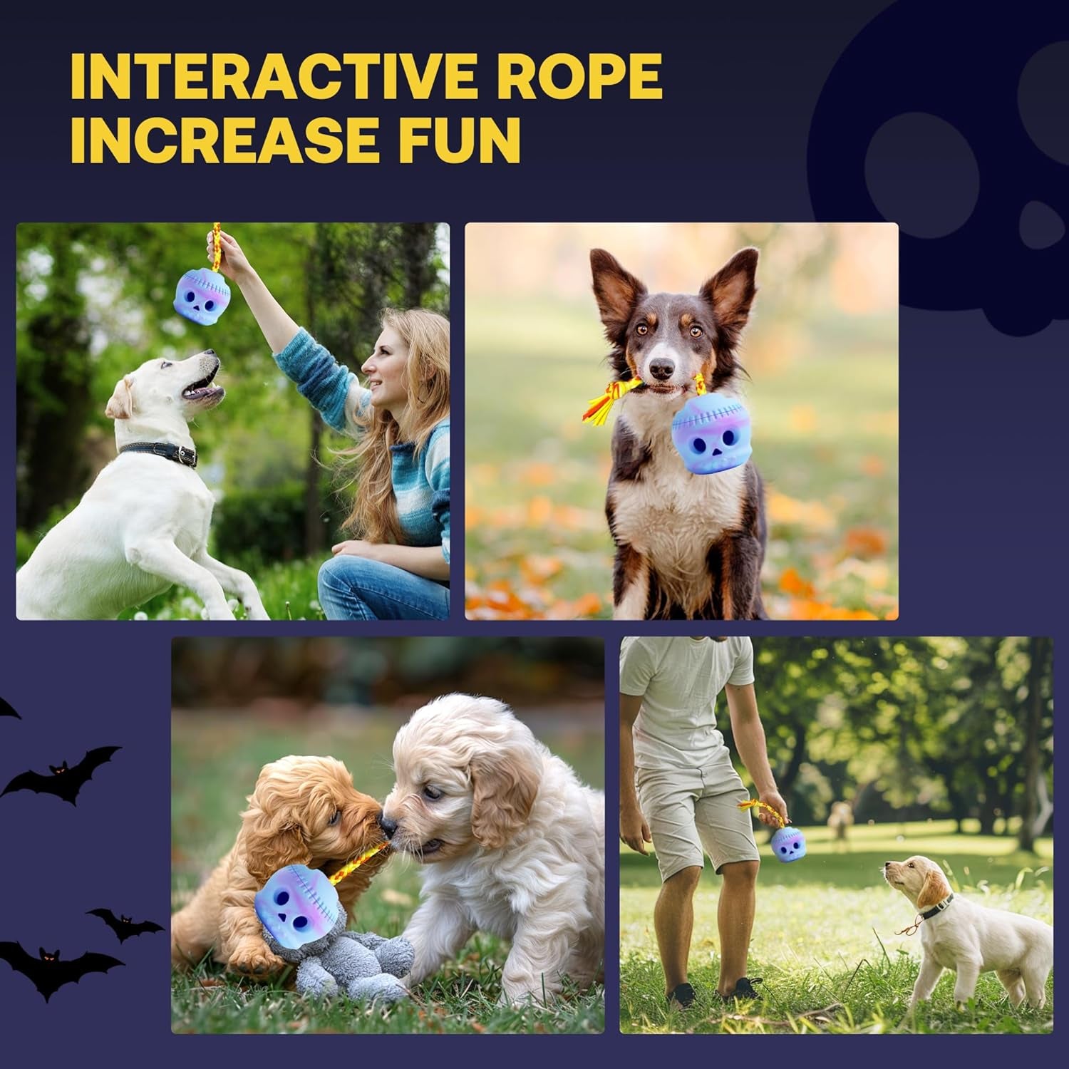 Dog Toy with Rope and Mold to Frozen Treat, Natural Rubber, Safe and Indestructible Dog Chew Toy, Interactive Dog Toy Keeps Dog Busy, Easy to Clean Dog Ball as Slow Feeder and Food Dispensing