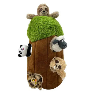 Hide and Seek Dog Toy | Forest Animals in Plush Tree Trunk