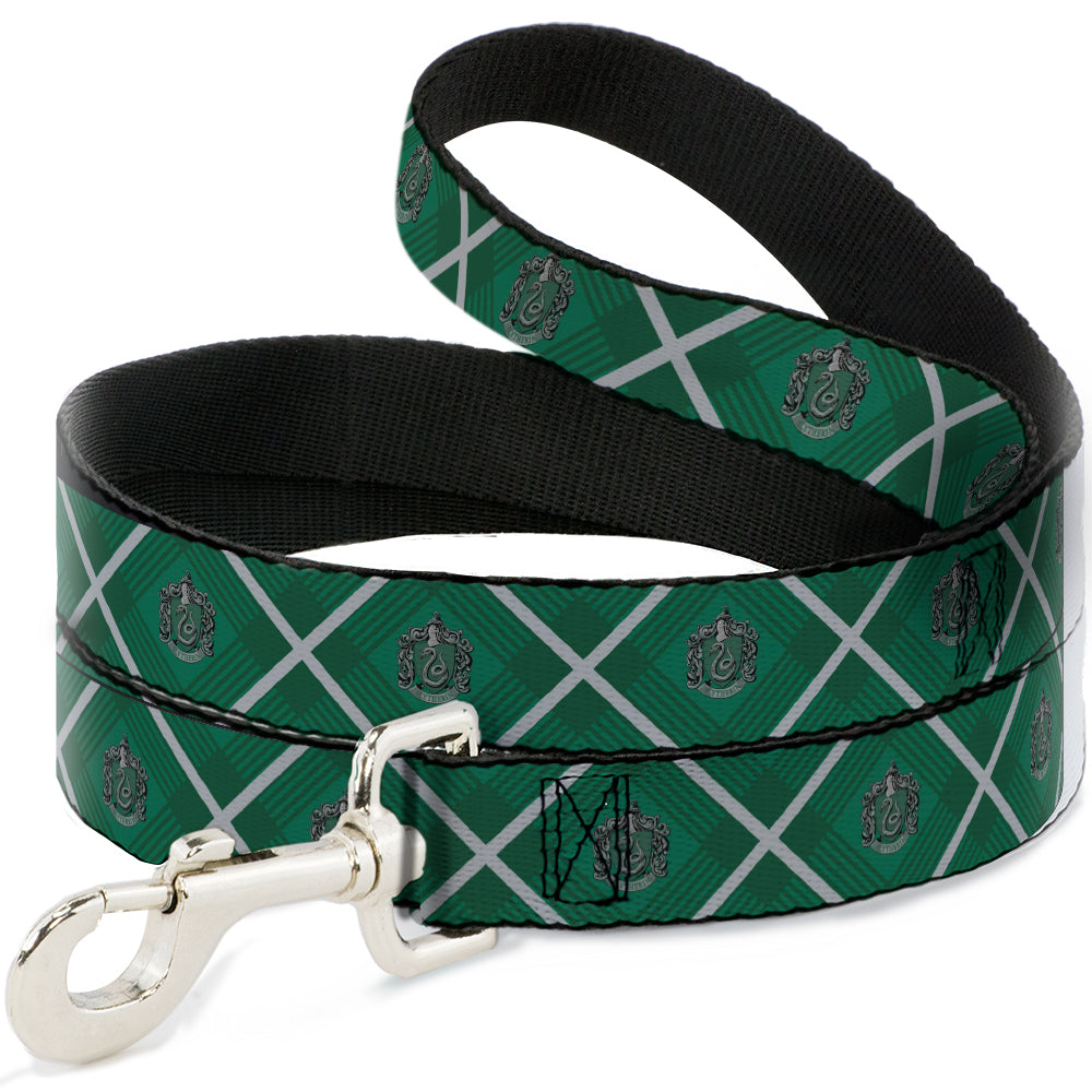 Dog Leash - Harry Potter Slytherin Crest Plaid Greens/Gray
