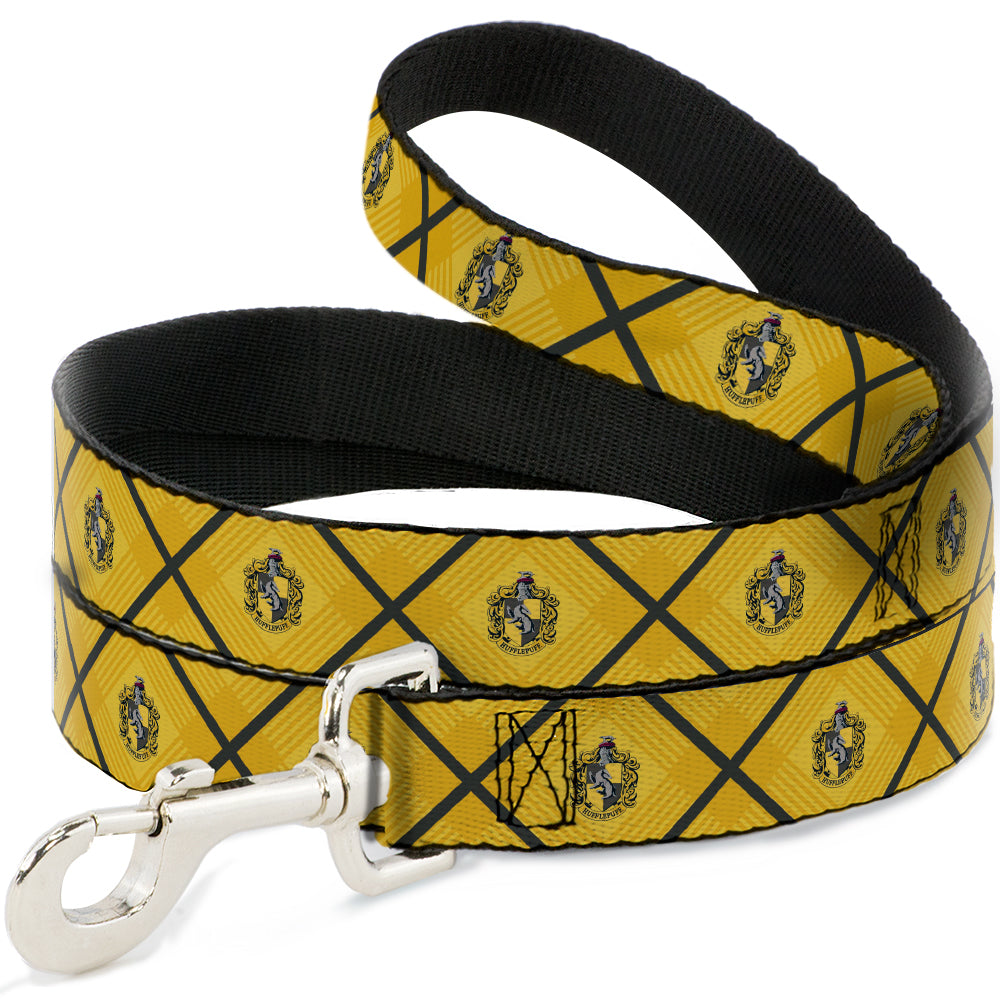 Dog Leash - Harry Potter Hufflepuff Crest Plaid Yellows/Gray