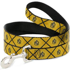 Dog Leash - Harry Potter Hufflepuff Crest Plaid Yellows/Gray