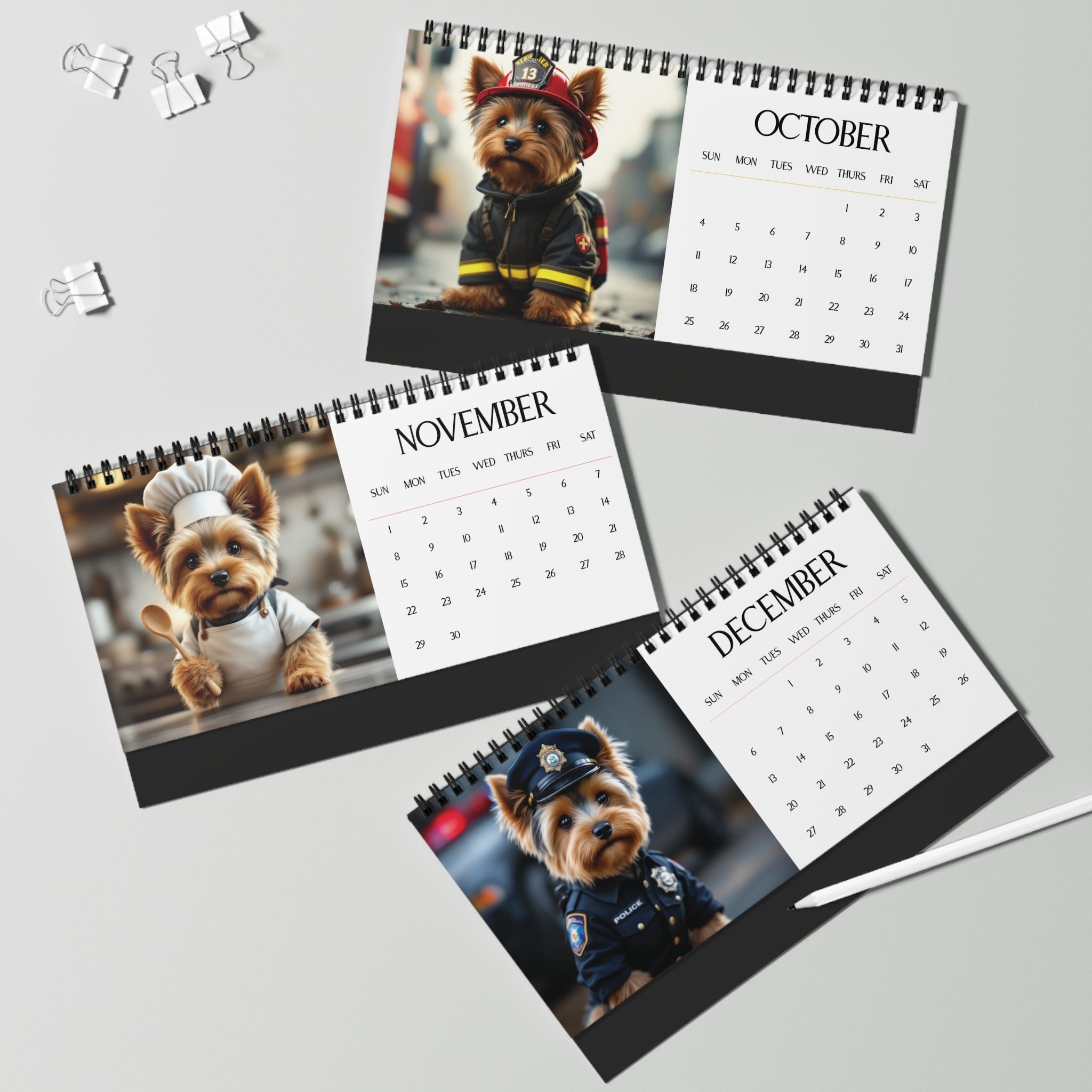 2026 Yorkie Boss Small But In Charge Desk Calendar Cute Puppy Desktop Calendar Dog Lover Gift Pet Desk Decor Cute Animal Desk Accessory Birthday Gift for Dog Mom