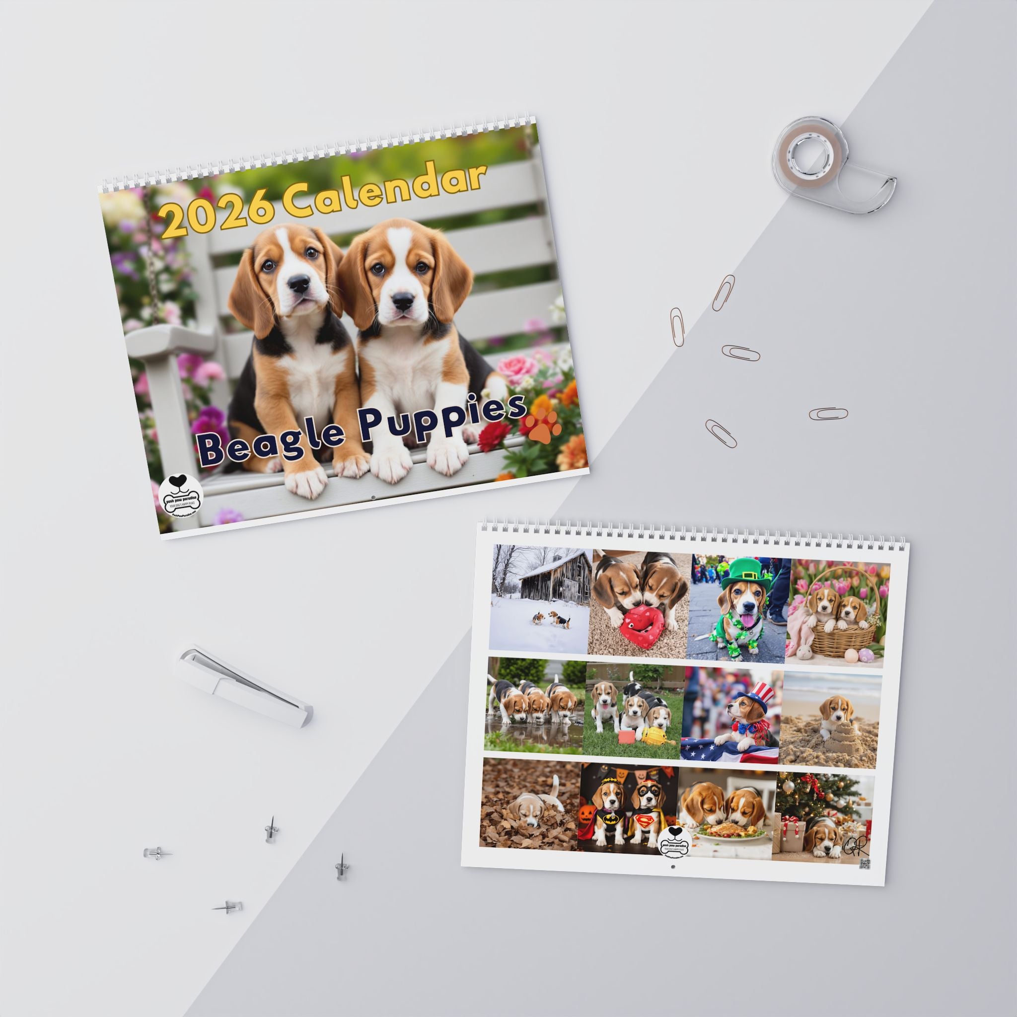 Beagle Puppy Wall Calendar 2026 | Cute Dog Photography Monthly Calendar