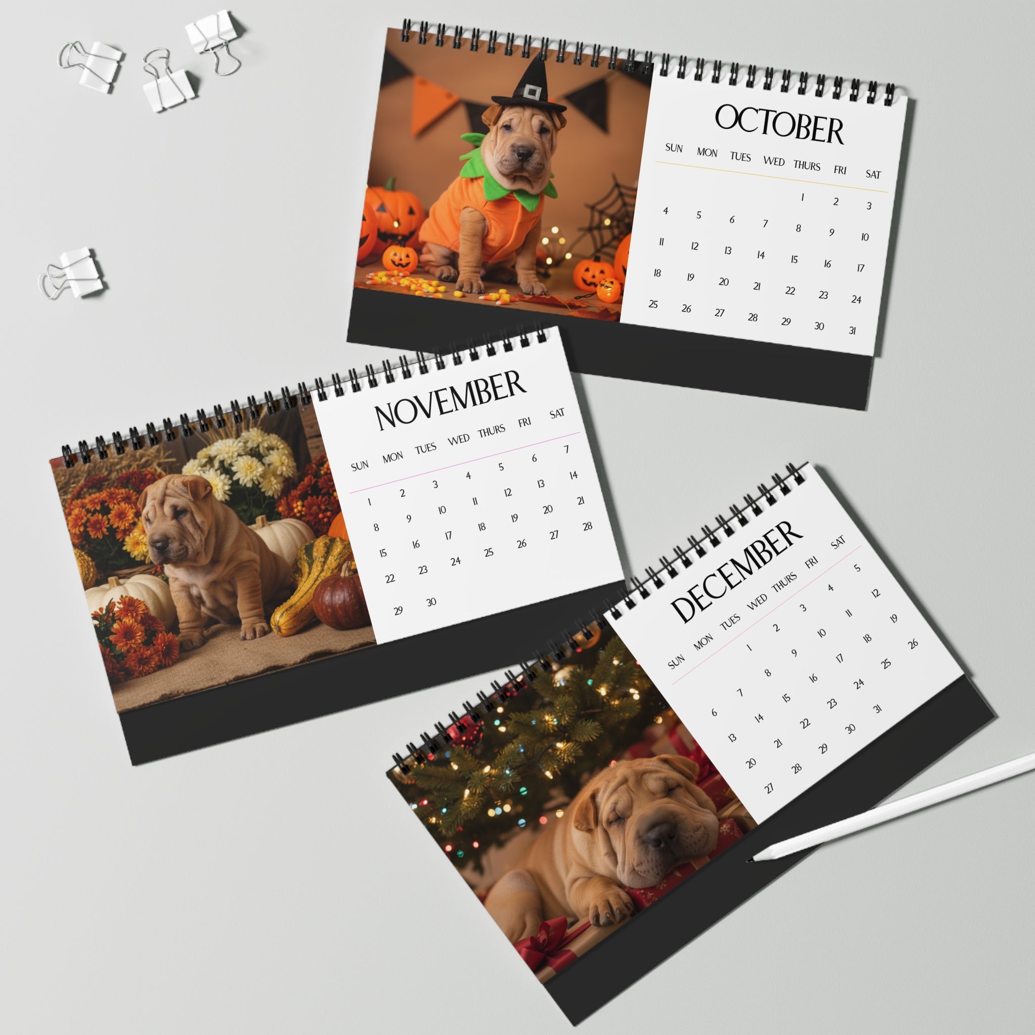 Shar Pei Puppy Calendar 2026 Desk Calendar Cute Dog Gift Pei Pei Lover Doodle Dog Calendar Puppy Desk Decor Stocking Stuffer