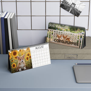 Custom Desk Calendar Office Decor Dog Lover Gift Idea Secret Santa Present 2027 Monthly Planner Puppy Photography Cute Corgi Tent Calendar