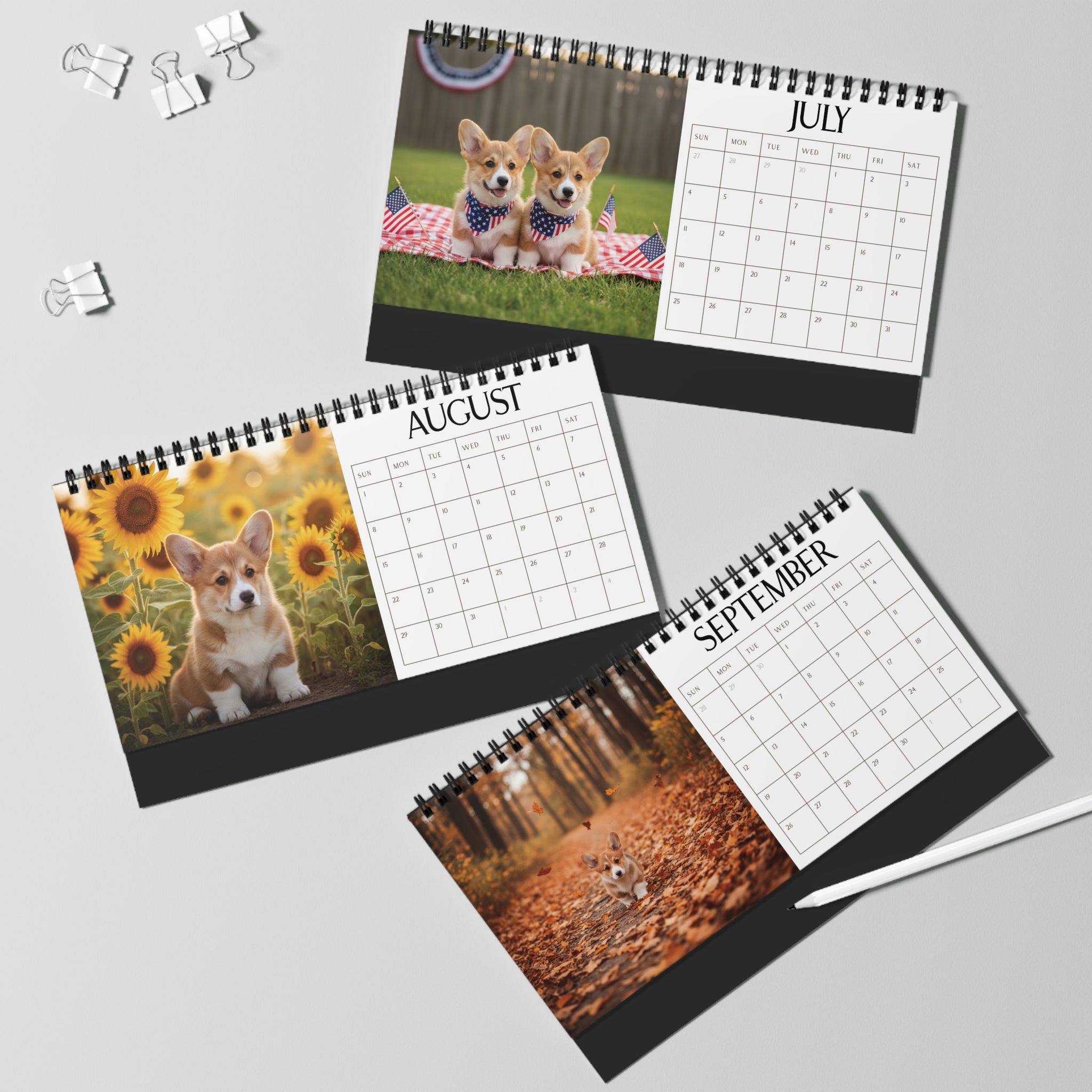 Custom Desk Calendar Office Decor Dog Lover Gift Idea Secret Santa Present 2027 Monthly Planner Puppy Photography Cute Corgi Tent Calendar