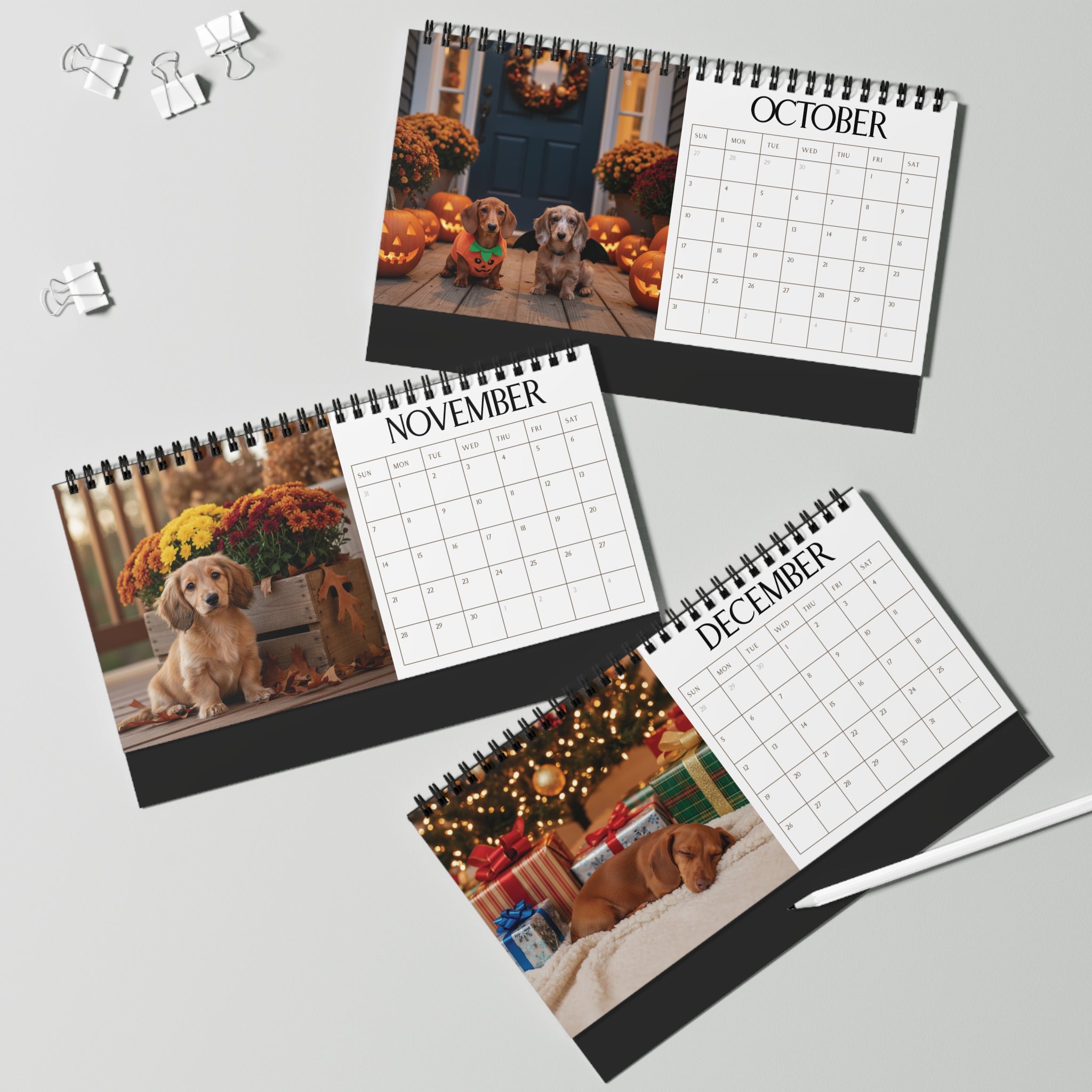 Doxie Desk Calendar Office Decor Dog Lover Gift Idea Secret Santa Present 2027 Monthly Planner Puppy Photography Cute Doxie Tent Calendar