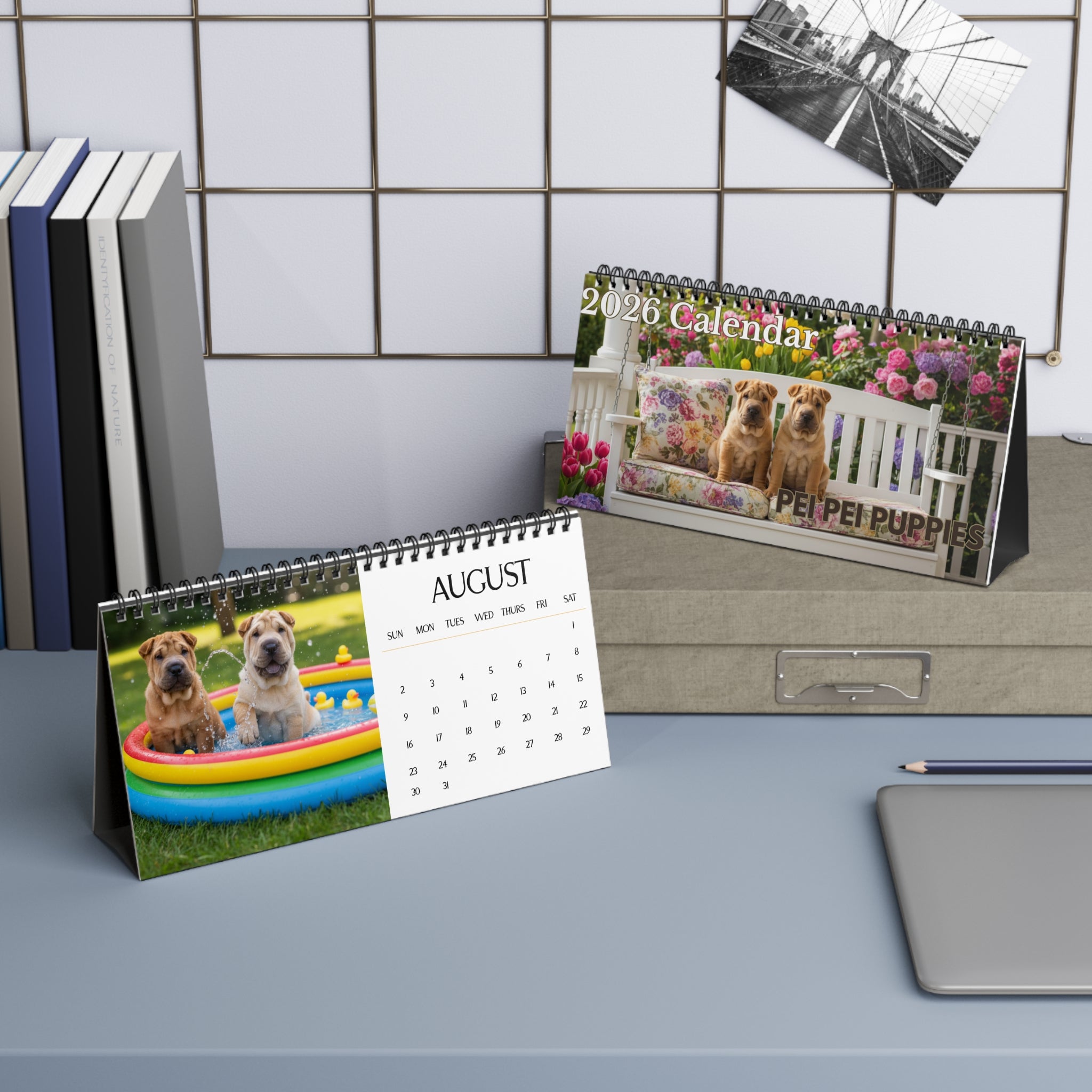 Shar Pei Puppy Calendar 2026 Desk Calendar Cute Dog Gift Pei Pei Lover Doodle Dog Calendar Puppy Desk Decor Stocking Stuffer
