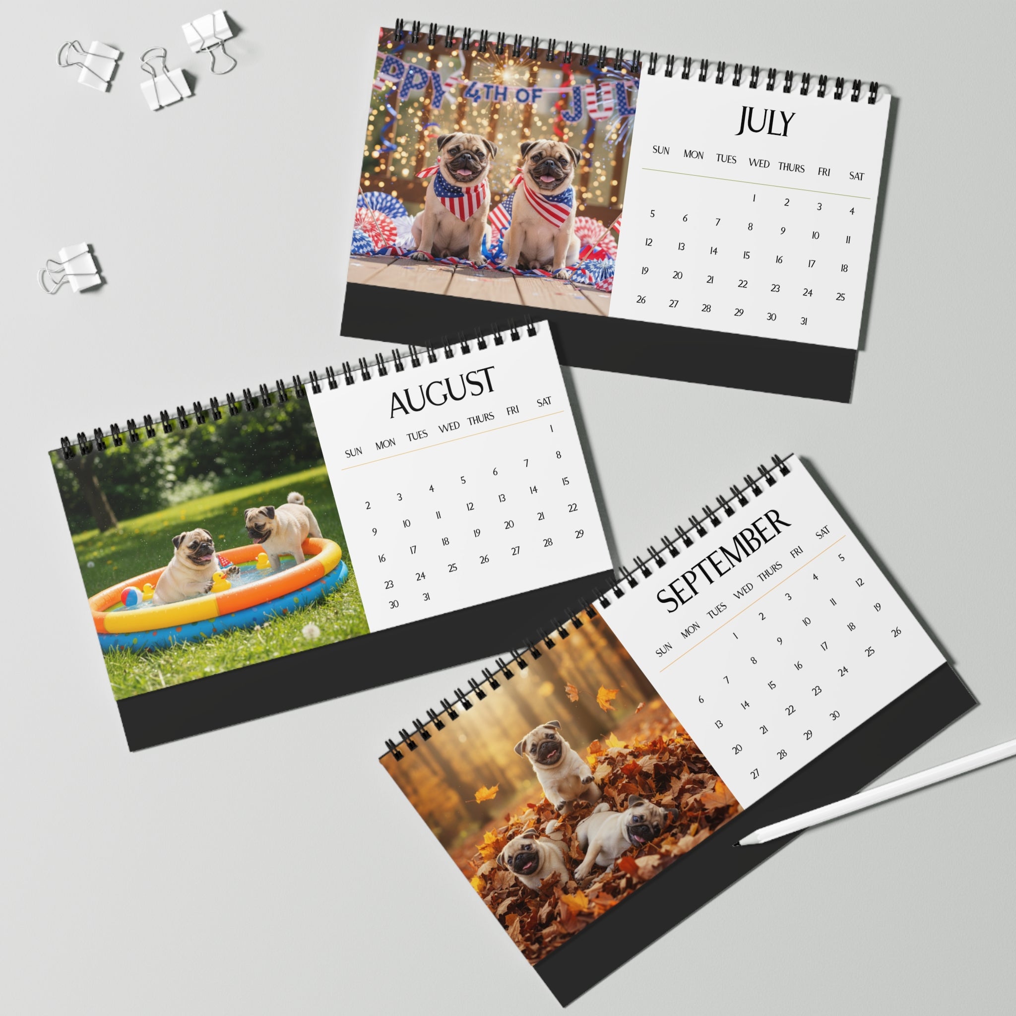 Pug Puppy Desktop Calendar 12 Months of Puggle Puppy Love Gift Dog Lover Calendar Monthly Puggles Calendar Stocking Stuffer