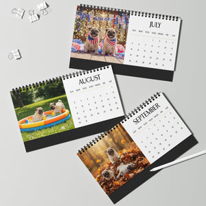 Pug Puppy Desktop Calendar 12 Months of Puggle Puppy Love Gift Dog Lover Calendar Monthly Puggles Calendar Stocking Stuffer
