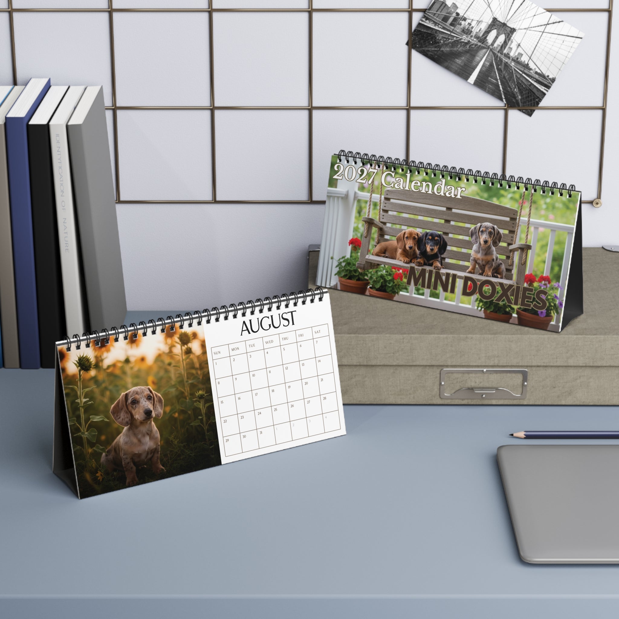 Doxie Desk Calendar Office Decor Dog Lover Gift Idea Secret Santa Present 2027 Monthly Planner Puppy Photography Cute Doxie Tent Calendar