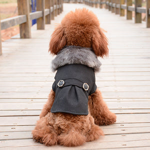 Luxury Faux Fur-Trimmed Wool Dog Coat | Designer Winter Pet Apparel