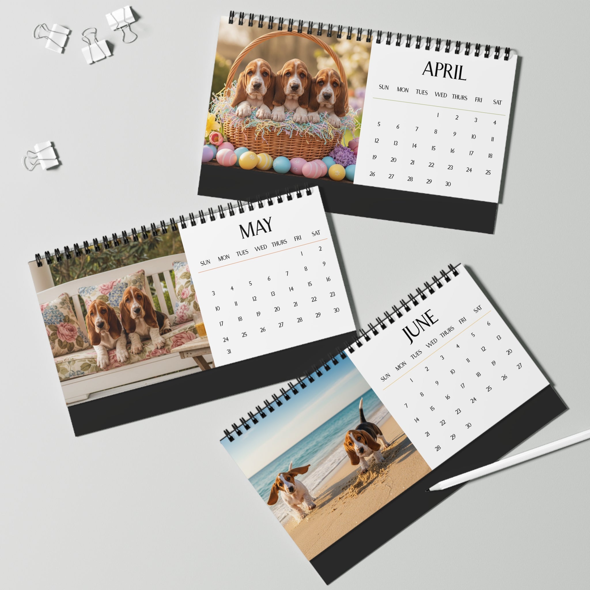 12 Months of Basset Puppy Love Calendar Basset Hound Puppy Desktop Calendar Dog Lover Gift Basset Parent Present Droopy Ears Monthly Calendar