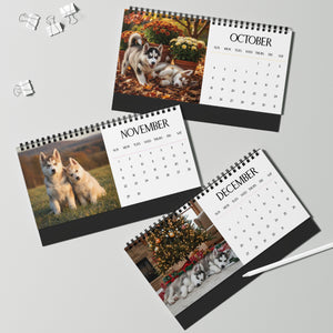 Husky Puppy Desktop Calendar 12 Months of Husky Love Siberian Husky Gift Dog Lover Calendar Monthly Husky Calendar Stocking Stuffer