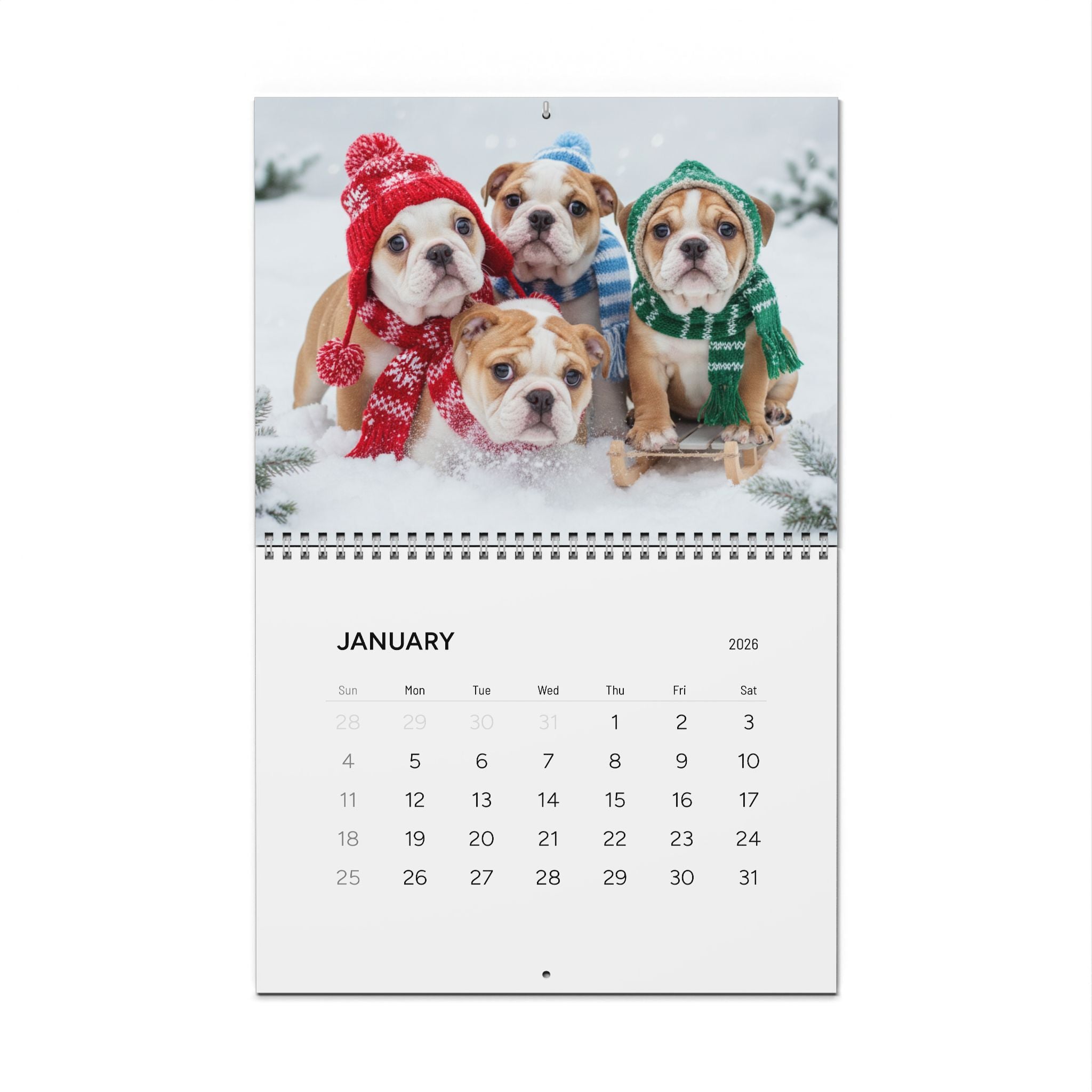Bulldog Puppy Antics 2026 Wall Calendar – Full Size Seasonal Dog Photography Dog Mom Gift Office Party Gift Bulldog Lover Calendar Pet Calendar