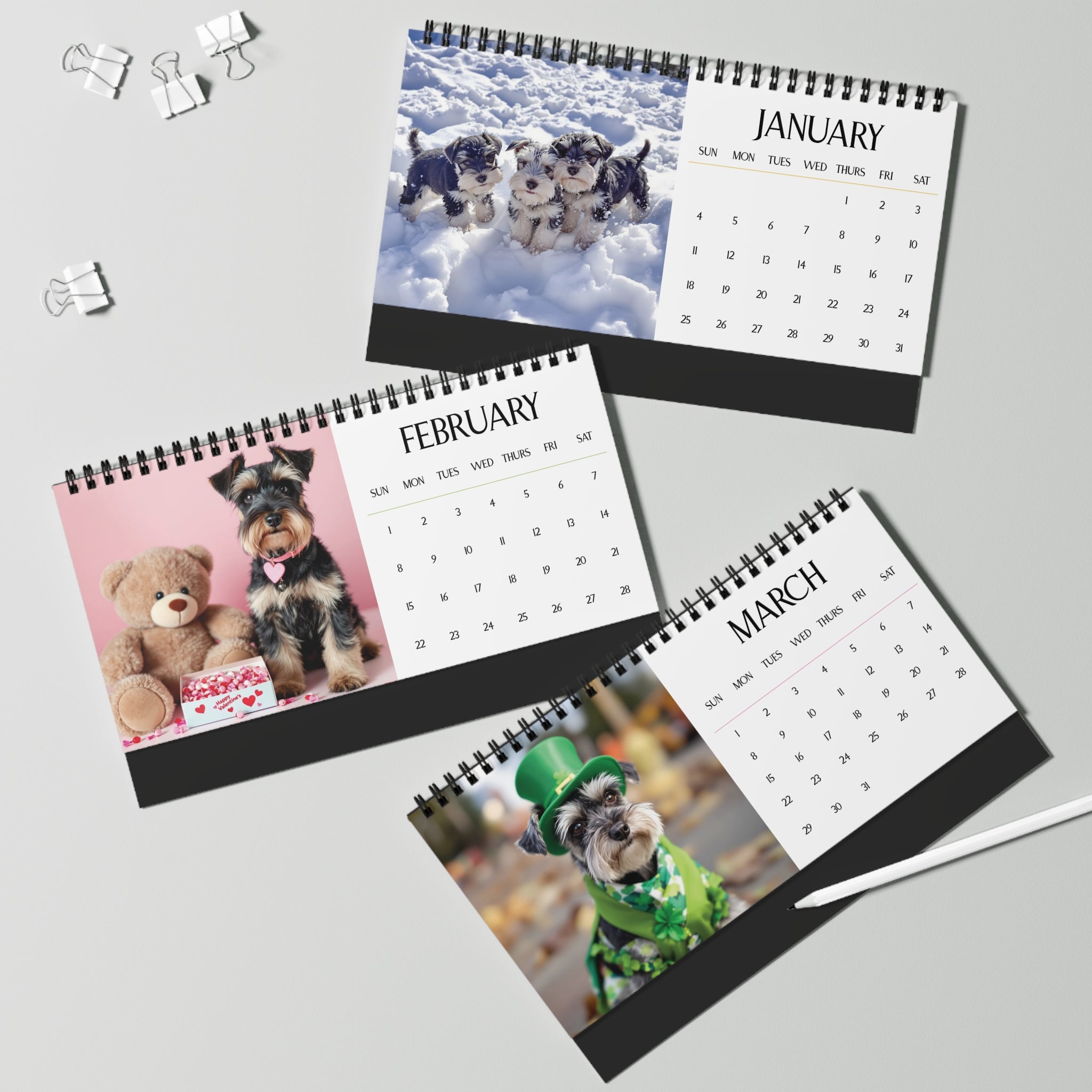 2026 Mini Schnauzer Desk Calendar Cute Puppy Desktop Calendar Dog Lover Gift Pet Desk Decor Cute Animal Desk Accessory Birthday Gift for Dog Mom