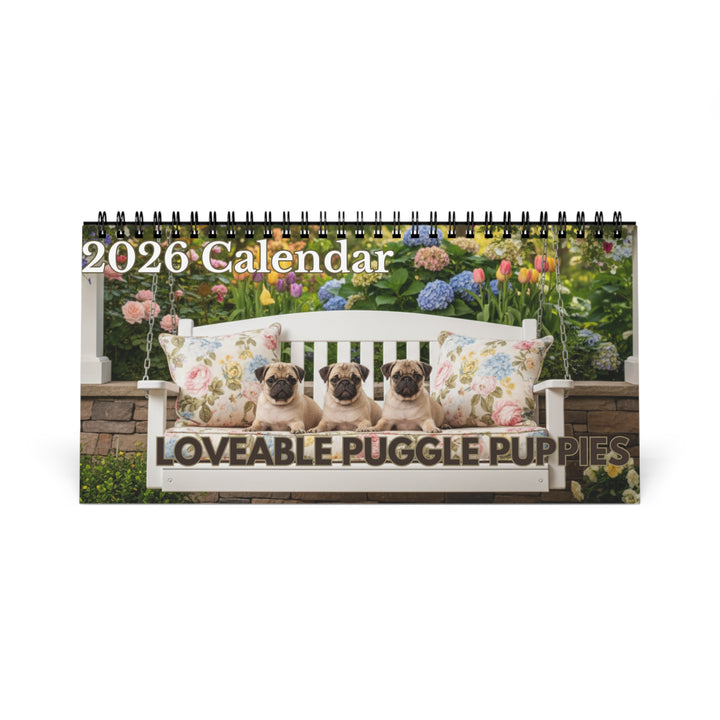 Pug Puppy Desktop Calendar 12 Months of Puggle Puppy Love Gift Dog Lover Calendar Monthly Puggles Calendar Stocking Stuffer