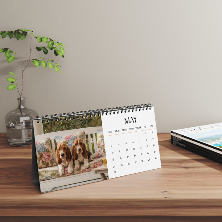 12 Months of Basset Puppy Love Calendar Basset Hound Puppy Desktop Calendar Dog Lover Gift Basset Parent Present Droopy Ears Monthly Calendar