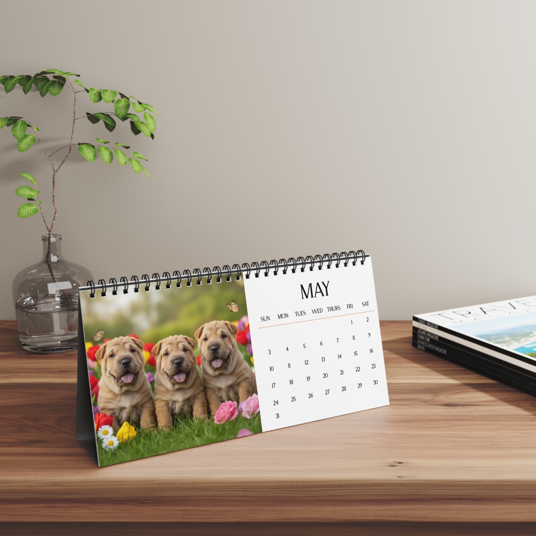 Shar Pei Puppy Calendar 2026 Desk Calendar Cute Dog Gift Pei Pei Lover Doodle Dog Calendar Puppy Desk Decor Stocking Stuffer