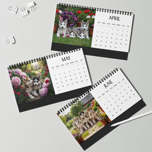 Husky Puppy Desktop Calendar 12 Months of Husky Love Siberian Husky Gift Dog Lover Calendar Monthly Husky Calendar Stocking Stuffer