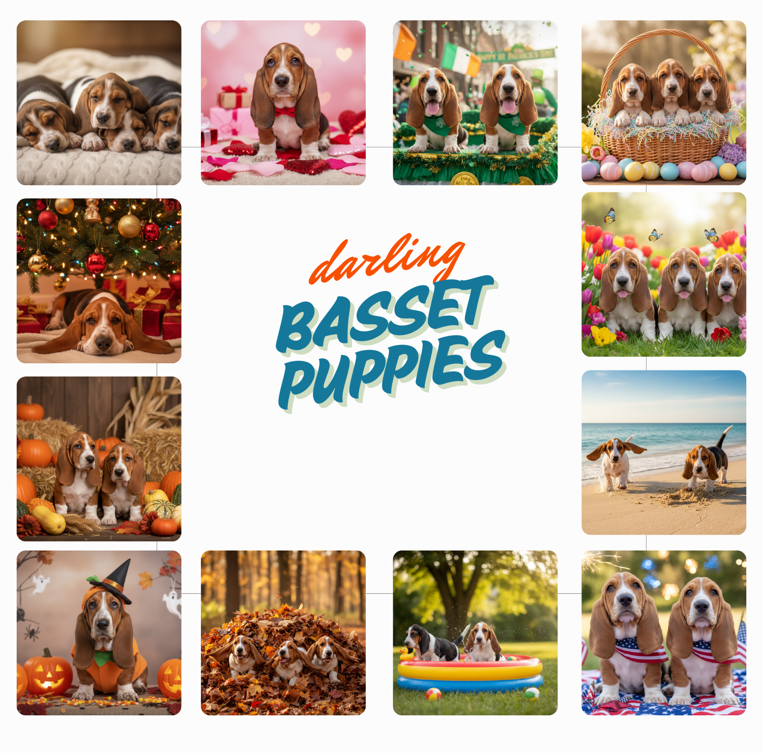 12 Months of Basset Puppy Love Calendar Basset Hound Puppy Desktop Calendar Dog Lover Gift Basset Parent Present Droopy Ears Monthly Calendar