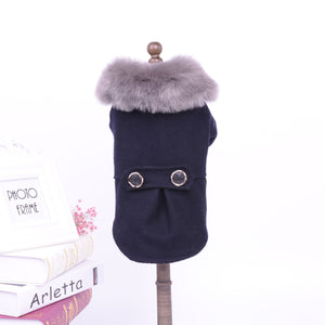 Luxury Faux Fur-Trimmed Wool Dog Coat | Designer Winter Pet Apparel