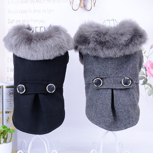 Luxury Faux Fur-Trimmed Wool Dog Coat | Designer Winter Pet Apparel