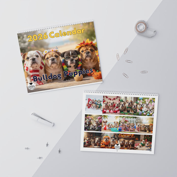 Bulldog Puppy Antics 2026 Wall Calendar – Full Size Seasonal Dog Photography Dog Mom Gift Office Party Gift Bulldog Lover Calendar Pet Calendar