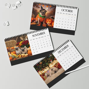 Pug Puppy Desktop Calendar 12 Months of Puggle Puppy Love Gift Dog Lover Calendar Monthly Puggles Calendar Stocking Stuffer