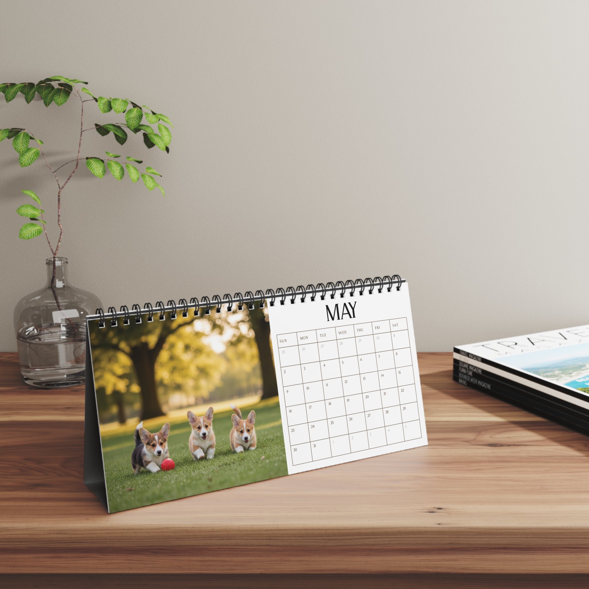 Custom Desk Calendar Office Decor Dog Lover Gift Idea Secret Santa Present 2027 Monthly Planner Puppy Photography Cute Corgi Tent Calendar