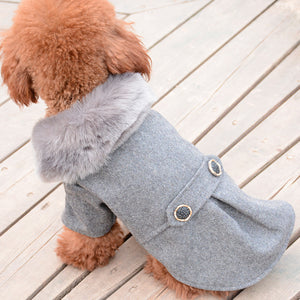 Luxury Faux Fur-Trimmed Wool Dog Coat | Designer Winter Pet Apparel