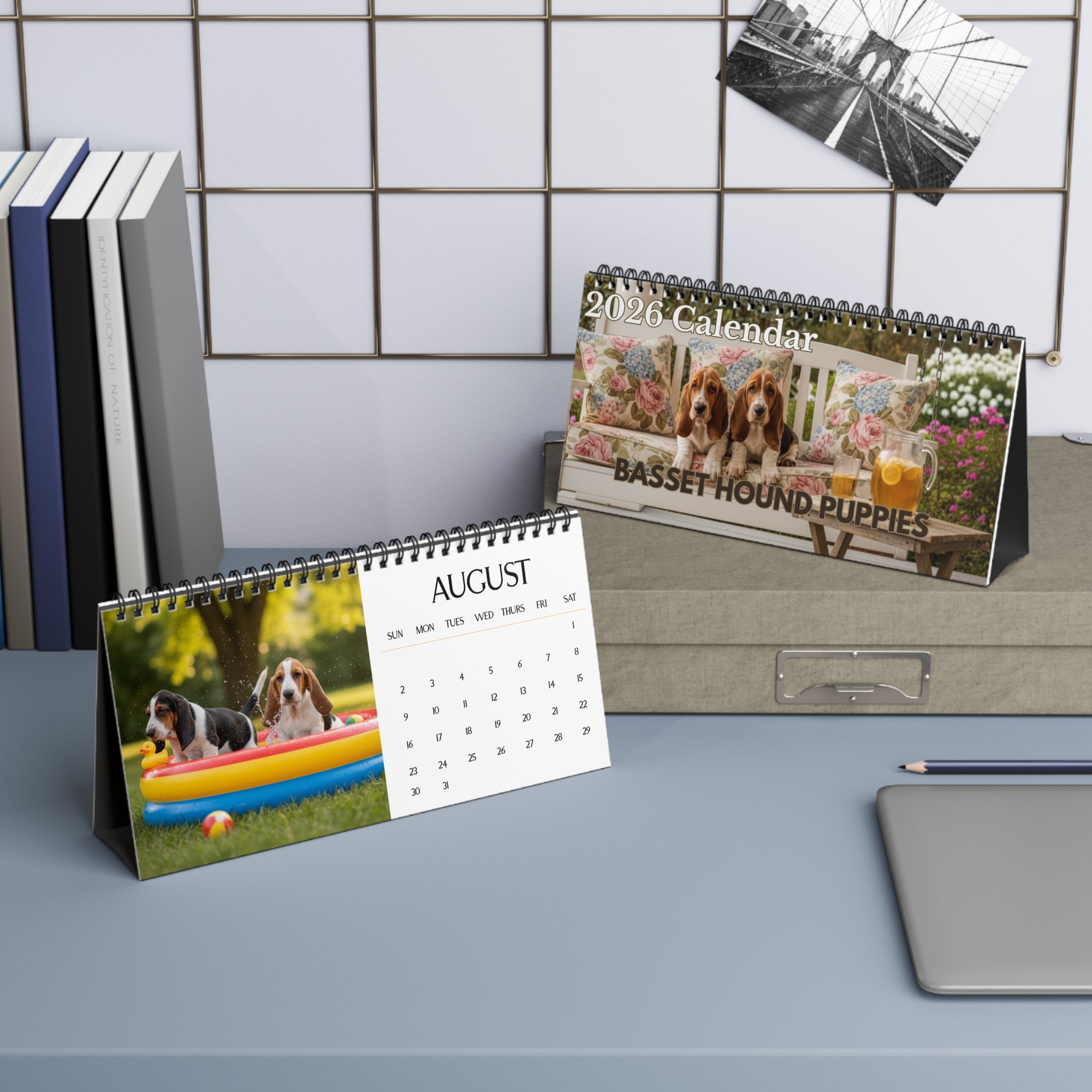 12 Months of Basset Puppy Love Calendar Basset Hound Puppy Desktop Calendar Dog Lover Gift Basset Parent Present Droopy Ears Monthly Calendar