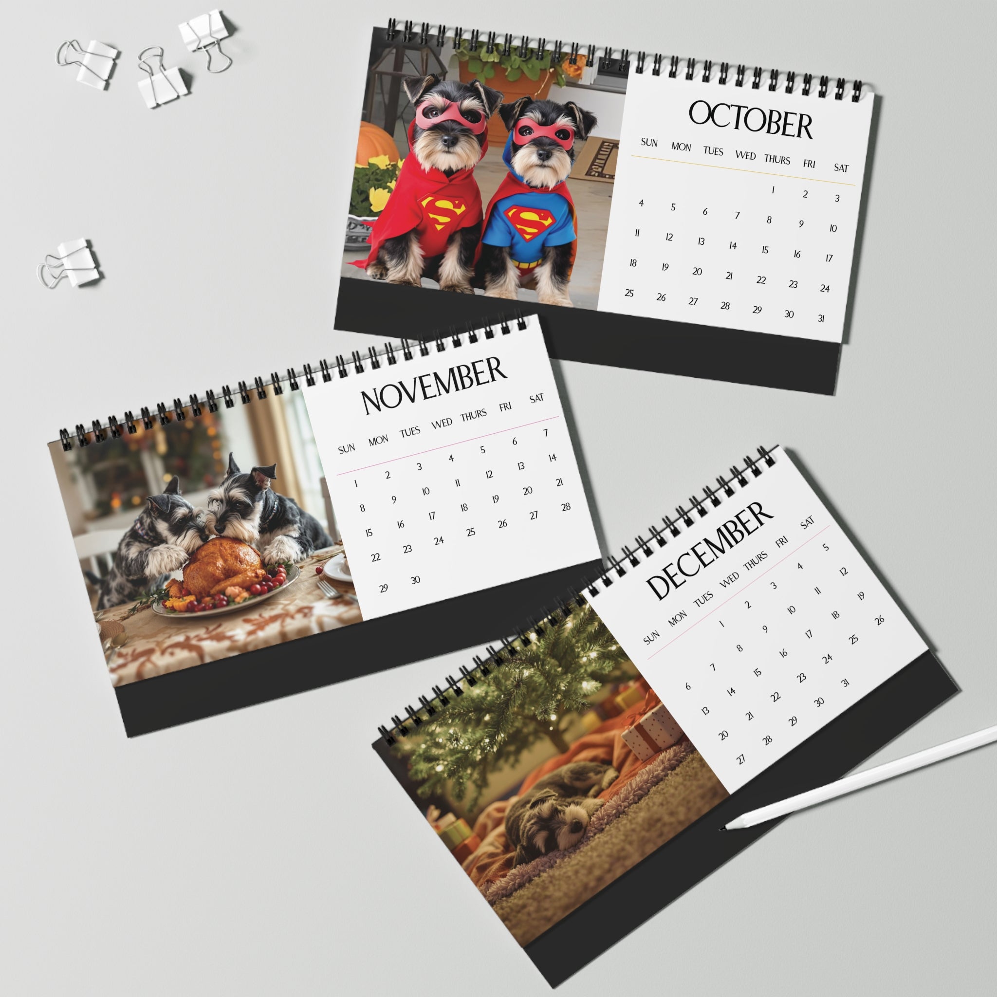 2026 Mini Schnauzer Desk Calendar Cute Puppy Desktop Calendar Dog Lover Gift Pet Desk Decor Cute Animal Desk Accessory Birthday Gift for Dog Mom