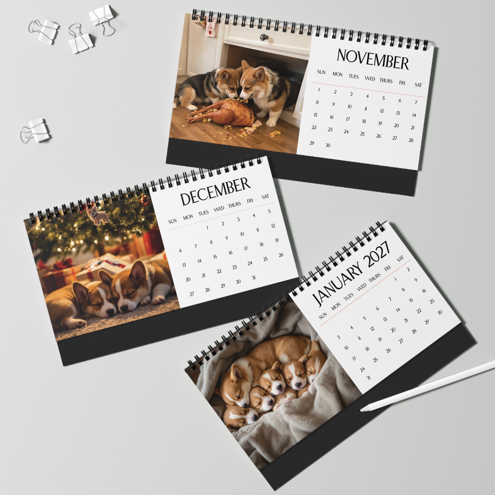 Custom Puppy Desktop Calendar Pick Your Dog Breed & Start Month Cute Desk Calendar Gift for Dog Lovers Birthday Gift Funny