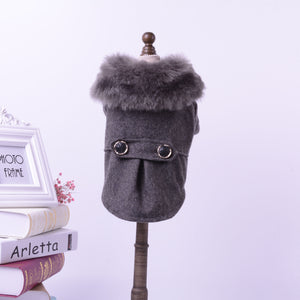 Luxury Faux Fur-Trimmed Wool Dog Coat | Designer Winter Pet Apparel