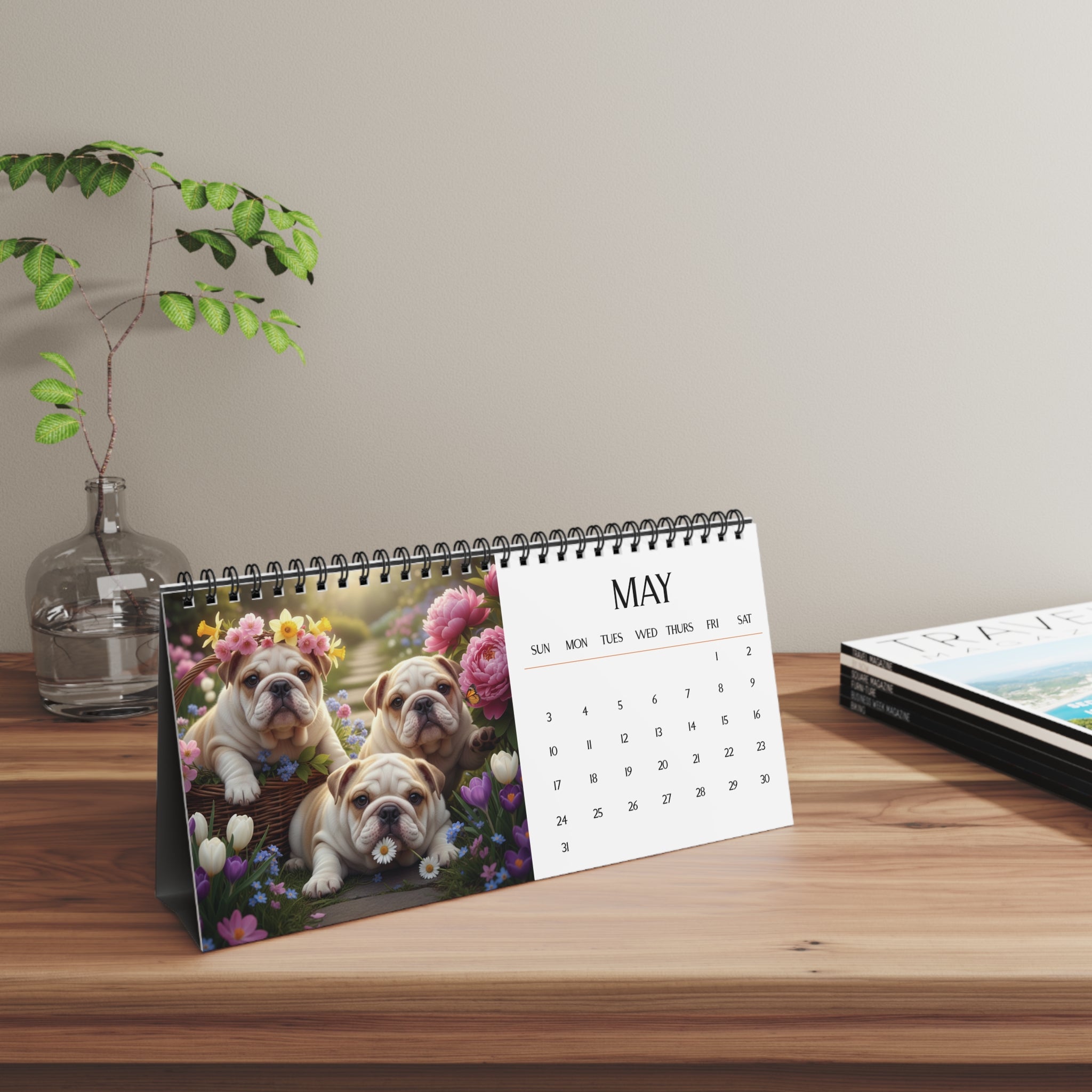 Bulldog Puppy Desktop Calendar 2026 Ugly Cute Bulldog Puppies, Monthly Wall Calendar, Printable & Digital Download, Dog Lover Gift