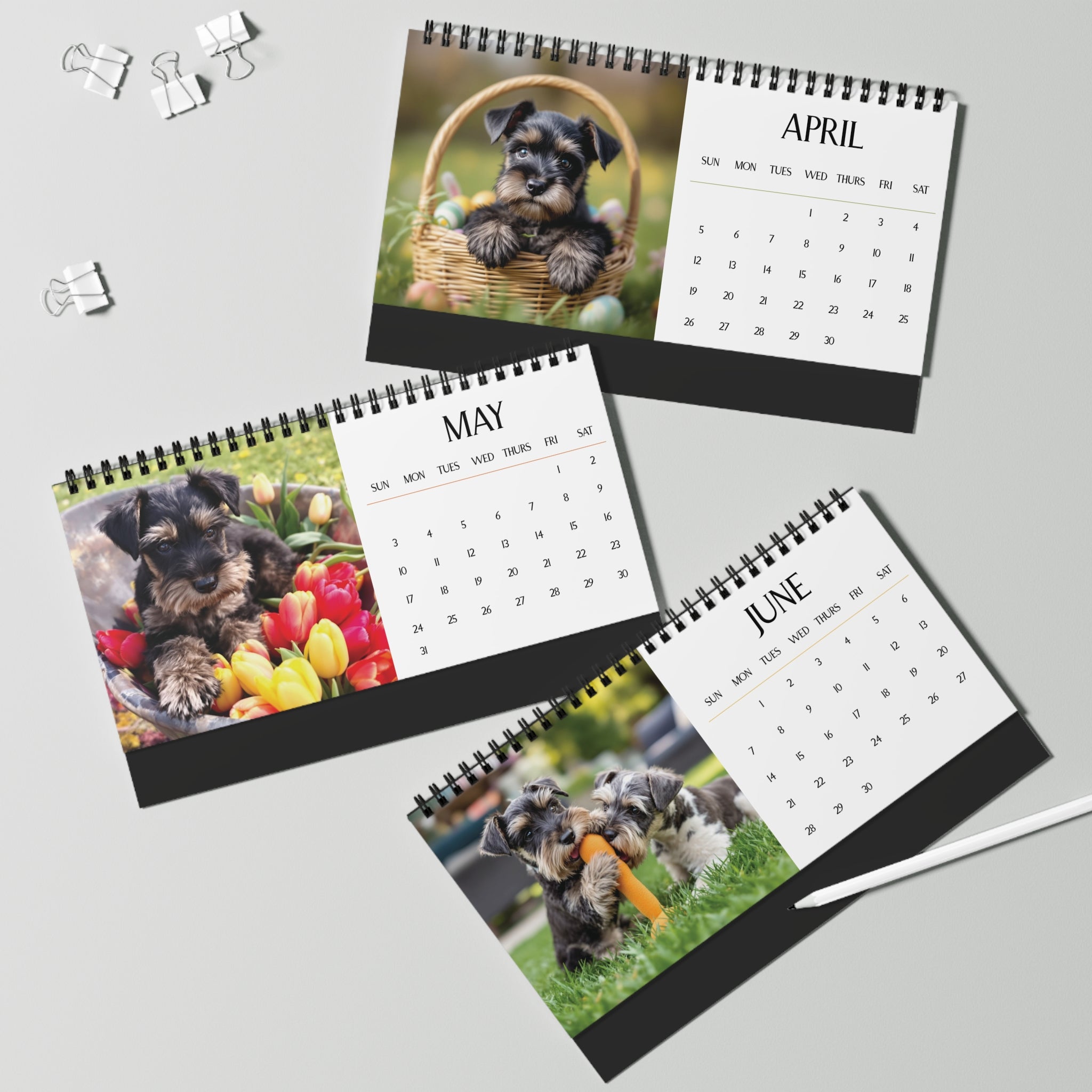 Mini Schnauzer 2026 Desk Calendar Cute Puppy Desktop Calendar Dog Lover Gift Pet Desk Decor Cute Animal Desk Accessory Birthday Gift for Dog Mom