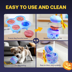 Dog Toy with Rope and Mold to Frozen Treat, Natural Rubber, Safe and Indestructible Dog Chew Toy, Interactive Dog Toy Keeps Dog Busy, Easy to Clean Dog Ball as Slow Feeder and Food Dispensing