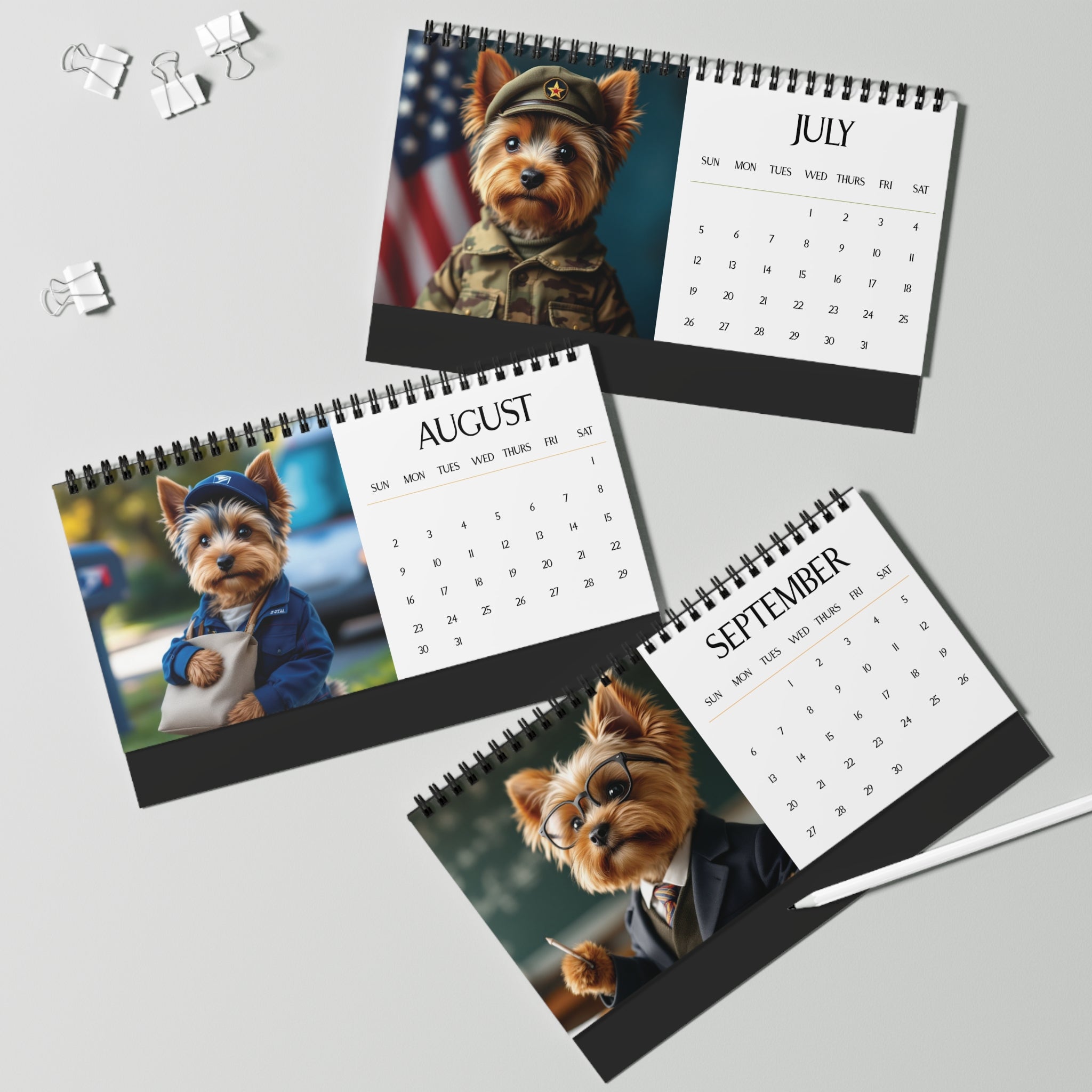 2026 Yorkie Boss Small But In Charge Desk Calendar Cute Puppy Desktop Calendar Dog Lover Gift Pet Desk Decor Cute Animal Desk Accessory Birthday Gift for Dog Mom