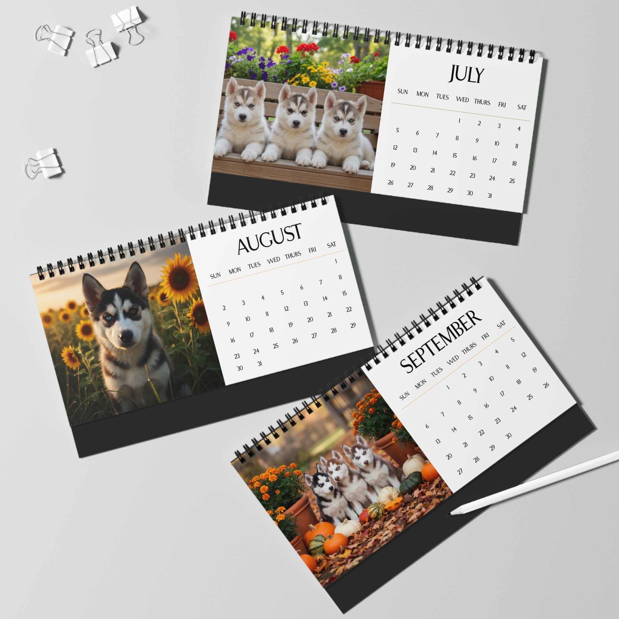 Husky Puppy Desktop Calendar 12 Months of Husky Love Siberian Husky Gift Dog Lover Calendar Monthly Husky Calendar Stocking Stuffer