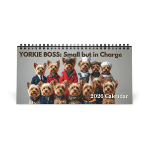 2026 Yorkie Boss Small But In Charge Desk Calendar Cute Puppy Desktop Calendar Dog Lover Gift Pet Desk Decor Cute Animal Desk Accessory Birthday Gift for Dog Mom